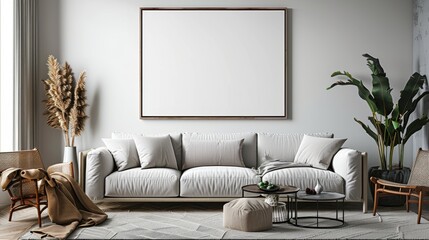A living room, mockup poster floating canvas 