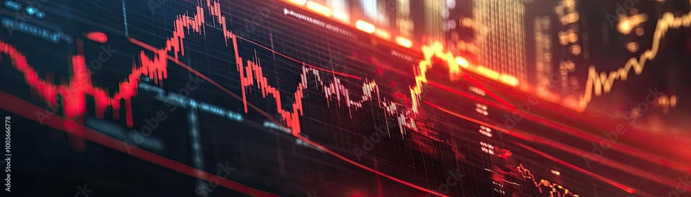 Poster Dynamic stock market chart showing fluctuating trends and data in a vibrant color palette, reflecting financial analysis and trading.