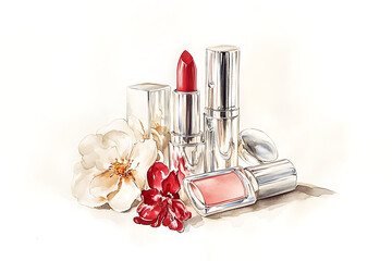Set of makeup cosmetics. Cartoon style. 