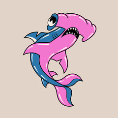 Doodle cute character illustration hammerhead shark sticker