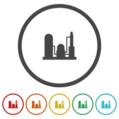 Refinery factory icon. Set icons in color circle buttons
