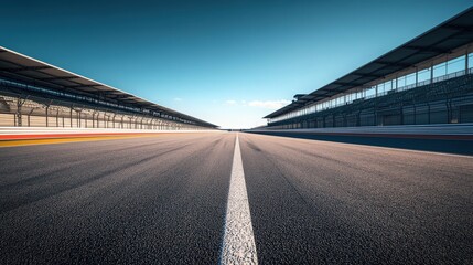 Obraz premium A long and empty racetrack with a clear blue sky