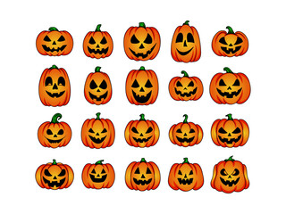Set of Halloween Pumpkins isolated on white