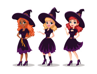 Set of Halloween Cartoon Girls illustration