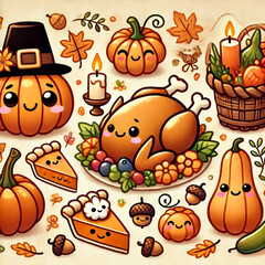 Thanksgiving Cartoon Illustrations and Festive Parade Scenes