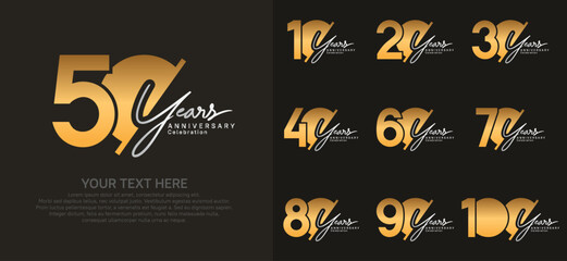 Anniversary logo set vector design, gold and silver color for celebration event