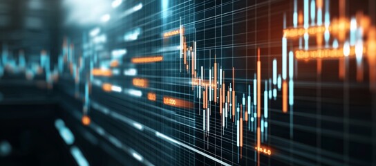 Digital Background with Orange and Blue Sound Waves for Stock Market Data Analysis