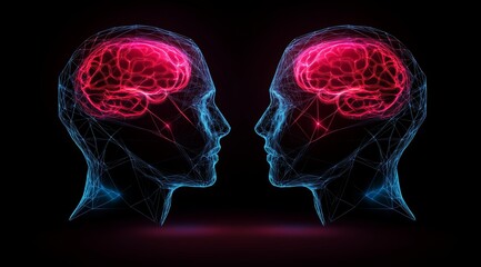 Futuristic Digital Art of Two Human Heads with Glowing Brains