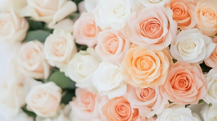 Obraz premium Beautiful floral arrangement with soft peach and coral roses, Generative AI