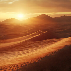 Naklejka premium Desert Landscape with Sunset and Rolling Sand Dunes - Realistic Image