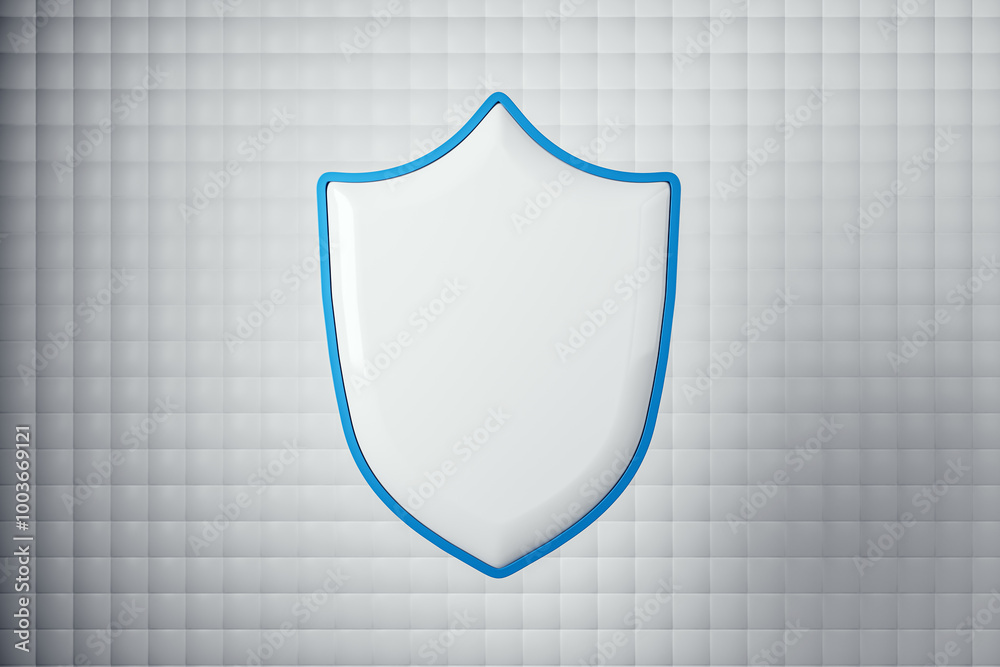 Poster empty white shield with mock up place on light background. protection, antivirus and safety concept.