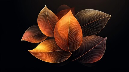 A stylized arrangement of vibrant, autumn-colored leaves against a dark background, showcasing natural beauty and design.