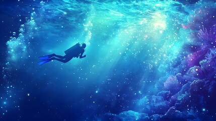 Fototapeta premium Underwater Diver Silhouette
