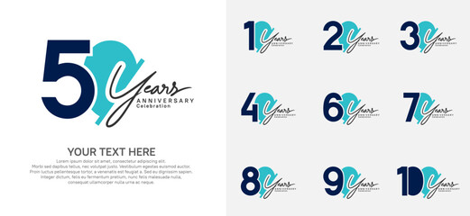 Anniversary logo set vector design, blue color for celebration event