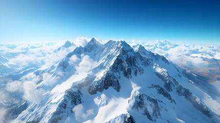 Obraz premium Snowy Mountain Peaks with Clouds - 3D Illustration
