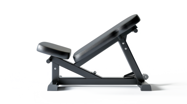 Adjustable weight bench on a white background, designed for versatile workouts and home gym setups, perfect for strength training