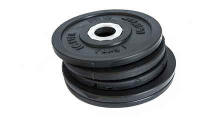 A stack of Olympic weight plates on a clean white background showcasing their design and functionality for strength training or fitness routines