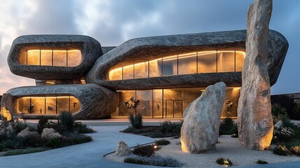 Fototapeta premium Bold Geometrics: Large-Scale Outdoor Sculptures in Modern Museums museum with a bold geometric design and large outdoor sculptures