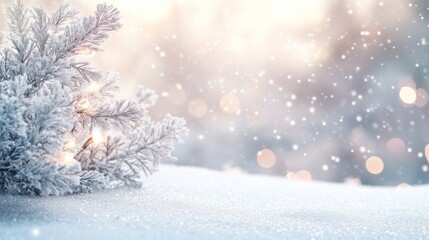 Winter scene with snow-covered pine branch