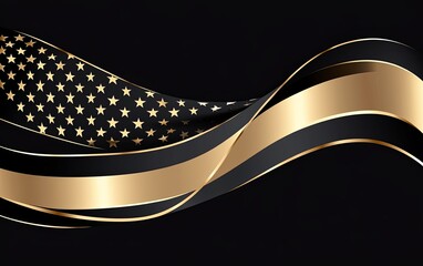 A flowing design featuring a black background with golden ribbons and stars, symbolizing elegance and patriotism.