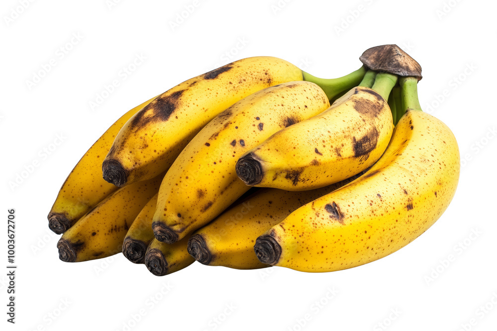 Poster bunch of ripe bananas with green stems ,isolated on transparent background