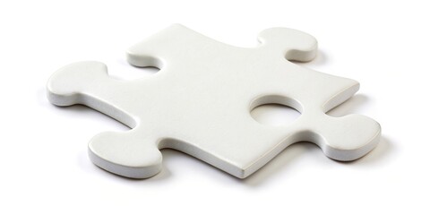 White blank jigsaw isolated on white background seen from a low angle, solution, idea, blank jigsaw, assembly, brainstorming, minimalist, puzzle, empty space, connection, creative