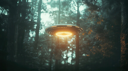 UFO, unidentified flying object in the middle of the forest