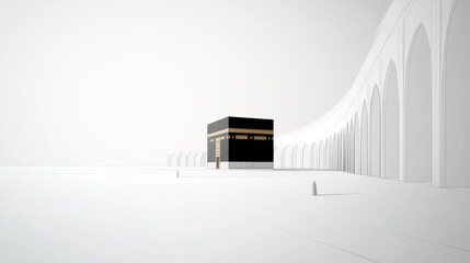 A Detailed Line Art Illustration of the Kaaba in Mecca