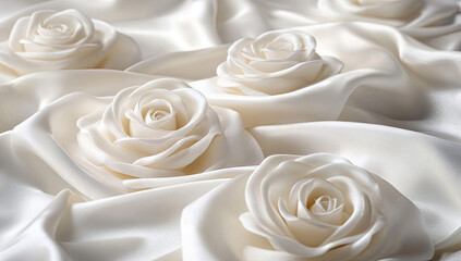  Three-dimensional white roses on a silk background. Created with Ai