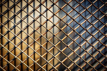 Naklejka premium Diamond wire mesh fence close-up illuminated by sunlight with shadows
