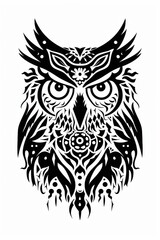 Obraz premium Silhouette of an owl head adorned with intricate tribal patterns.