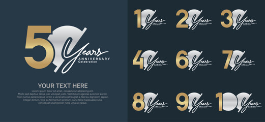 Anniversary logo set vector design, gold and silver color for celebration event