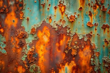 Fototapeta premium Rusty metal with peeling paint close-up showing corrosion and texture