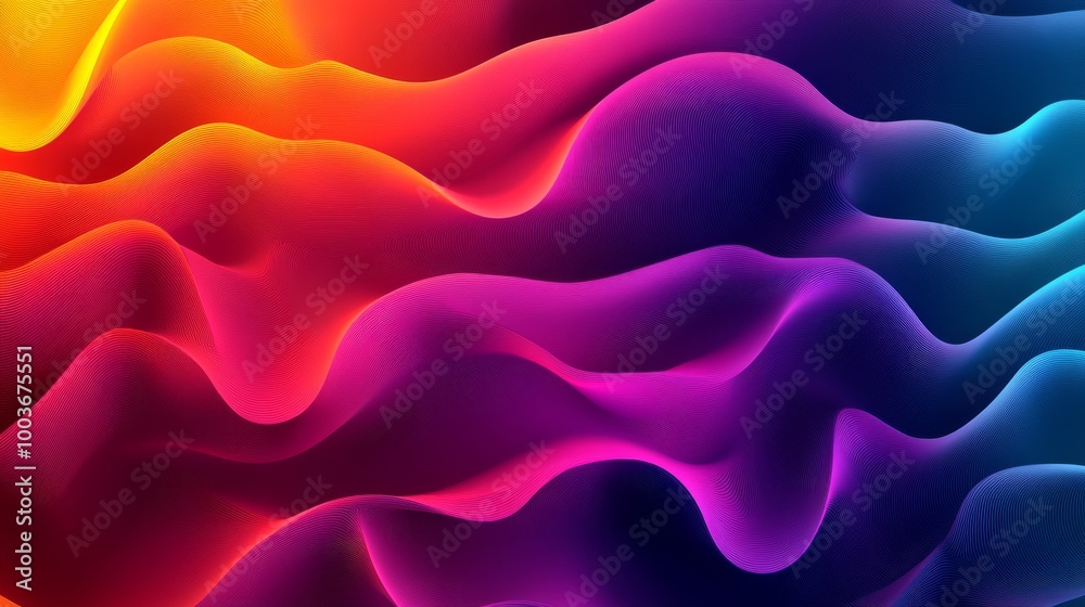 Poster colorful abstract waves of gradient hues create a visually dynamic background filled with flowing sh