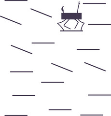 On one of the lines there is a cartoon robot. It takes a pose as if it is walking or taking steps.