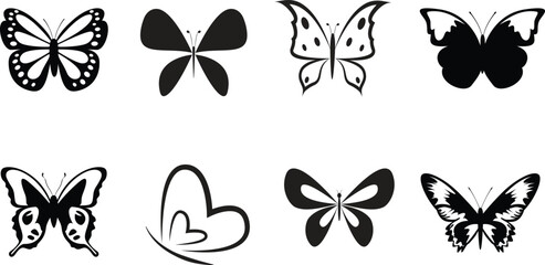 Set of Different Butterflies Silhouette Vector Illustration on White background
