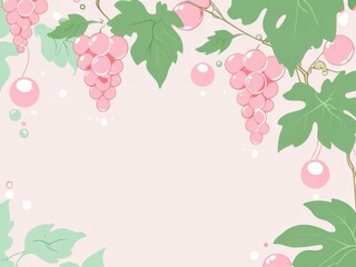 Pink Grapevine with Green Leaves on Pastel Background