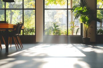 Fototapeta premium Sunlight Streaming Through Tall Glass Windows