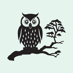 An Owl with Tree Branch Silhouette Vector Art illustration 