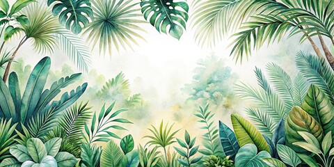 Watercolor tropical jungle background with a unique point of view