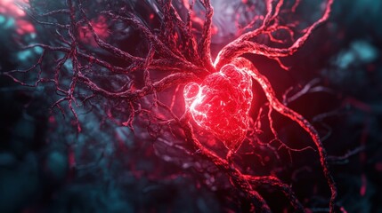 Intricate Network of Veins and Capillaries Converging to the Central Heart in a Medical