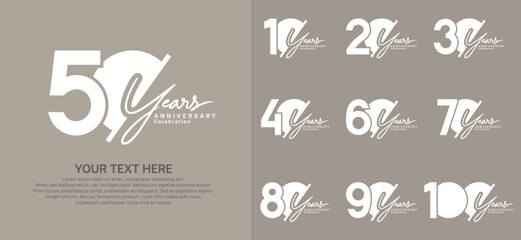 Anniversary logo set vector design, white color for celebration event