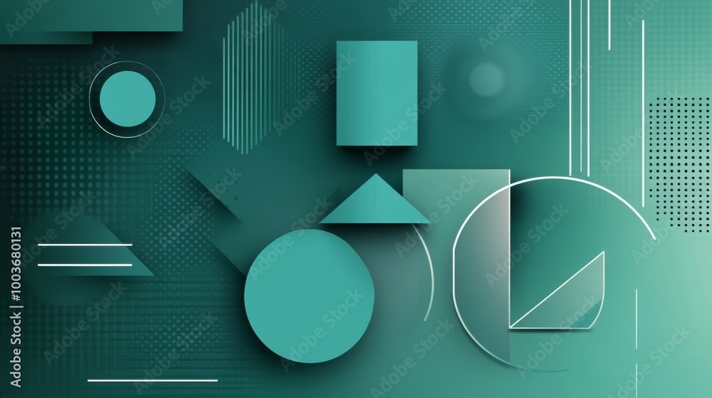 Poster geometric shapes and patterns in teal hues creating a modern abstract design for digital backgrounds