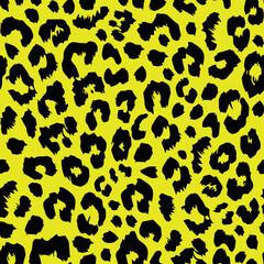bold and vibrant yellow leopard seamless pattern with black spots. Perfect for fashion, home decor, or any project needing a trendy and eye-catching design