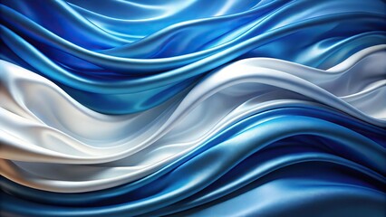 Fototapeta premium Wave of fabric reflected in blue and white background