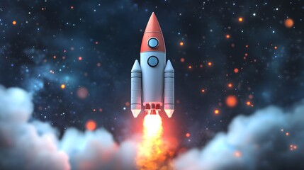 Launching new product or service. Technology development process. Space rocket launch. 3d render.