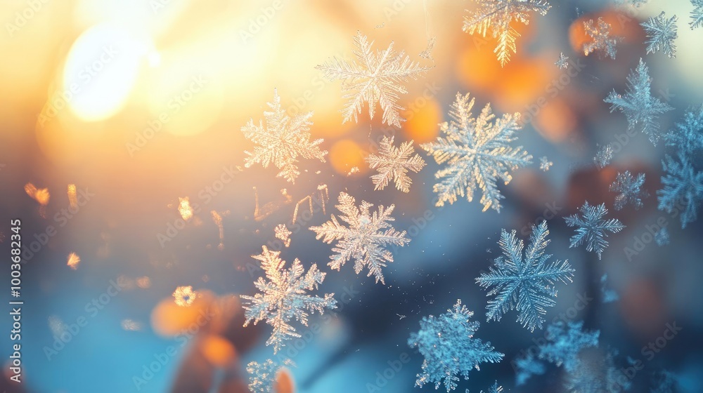 Poster captivating snowflakes glisten in the sunlight, creating a winter wonderland atmosphere full of warm