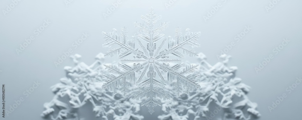 Poster a delicate snowflake design illustrating intricate patterns and textures, capturing the beauty of wi