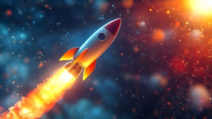 Launching new product or service. Technology development process. Space rocket launch. 3d render.