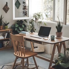Fototapeta premium Remote Work Setup in a Cozy Home Office